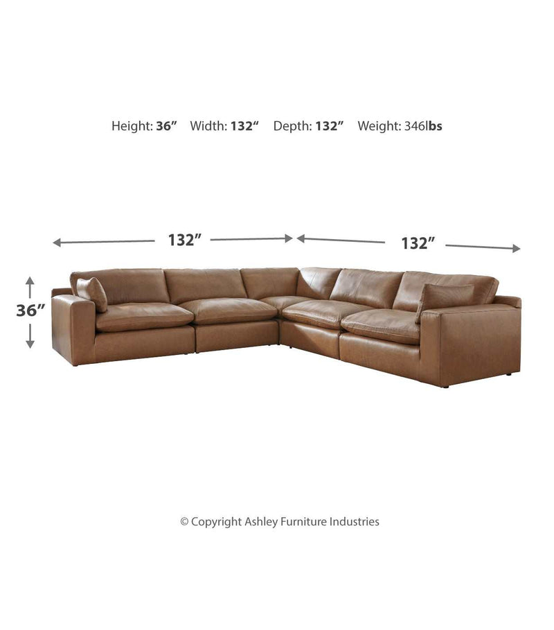 (Online Special Price) Emilia Caramel Leather 5pc Modular Sectional - Ornate Home