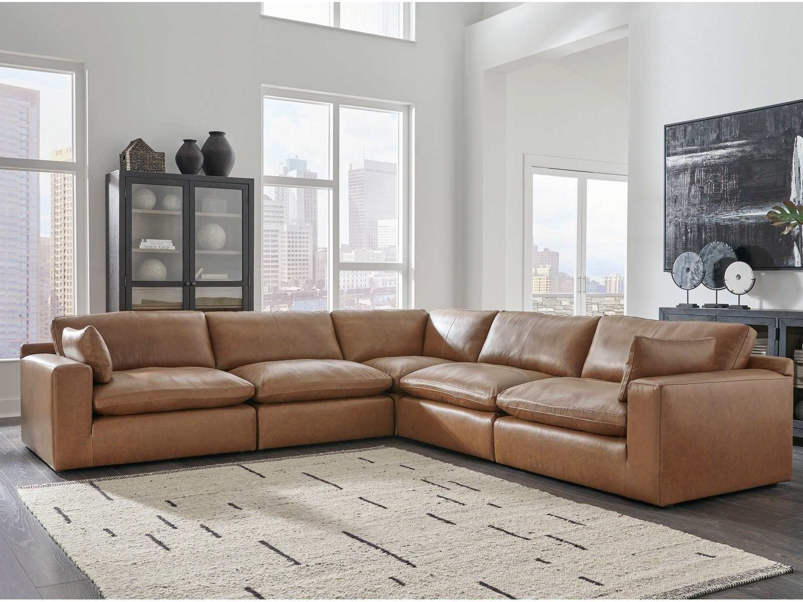 (Online Special Price) Emilia Caramel Leather 5pc Modular Sectional - Ornate Home