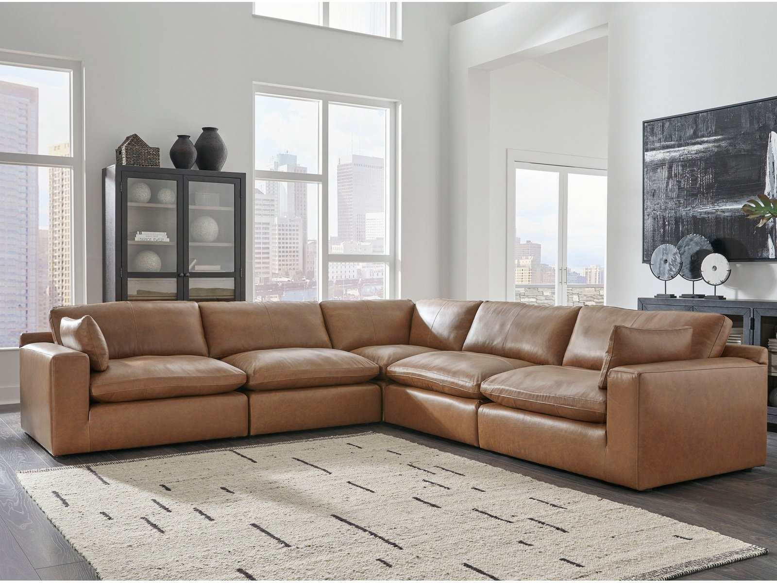 Emilia Caramel Leather 5pc Modular Sectional - Ornate Home