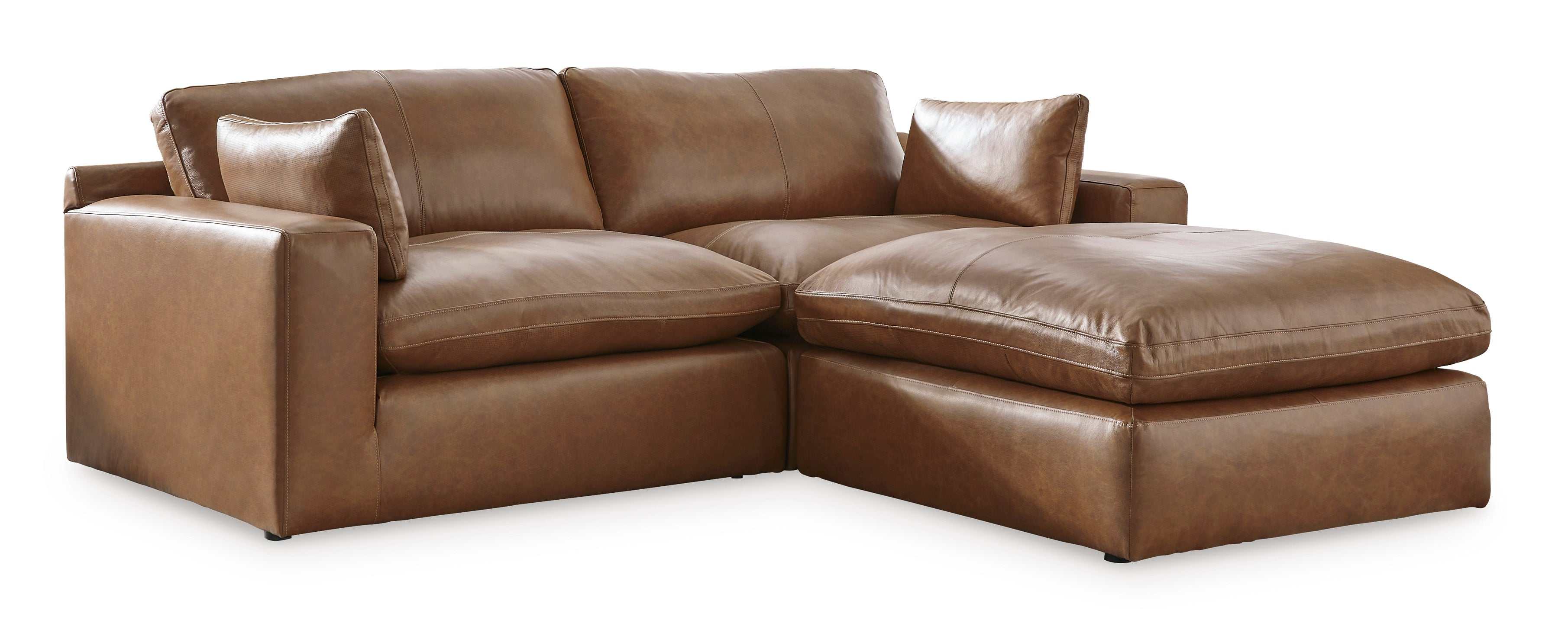 Emilia Caramel Leather 2pc Modular Sectional Loveseat - Ornate Home