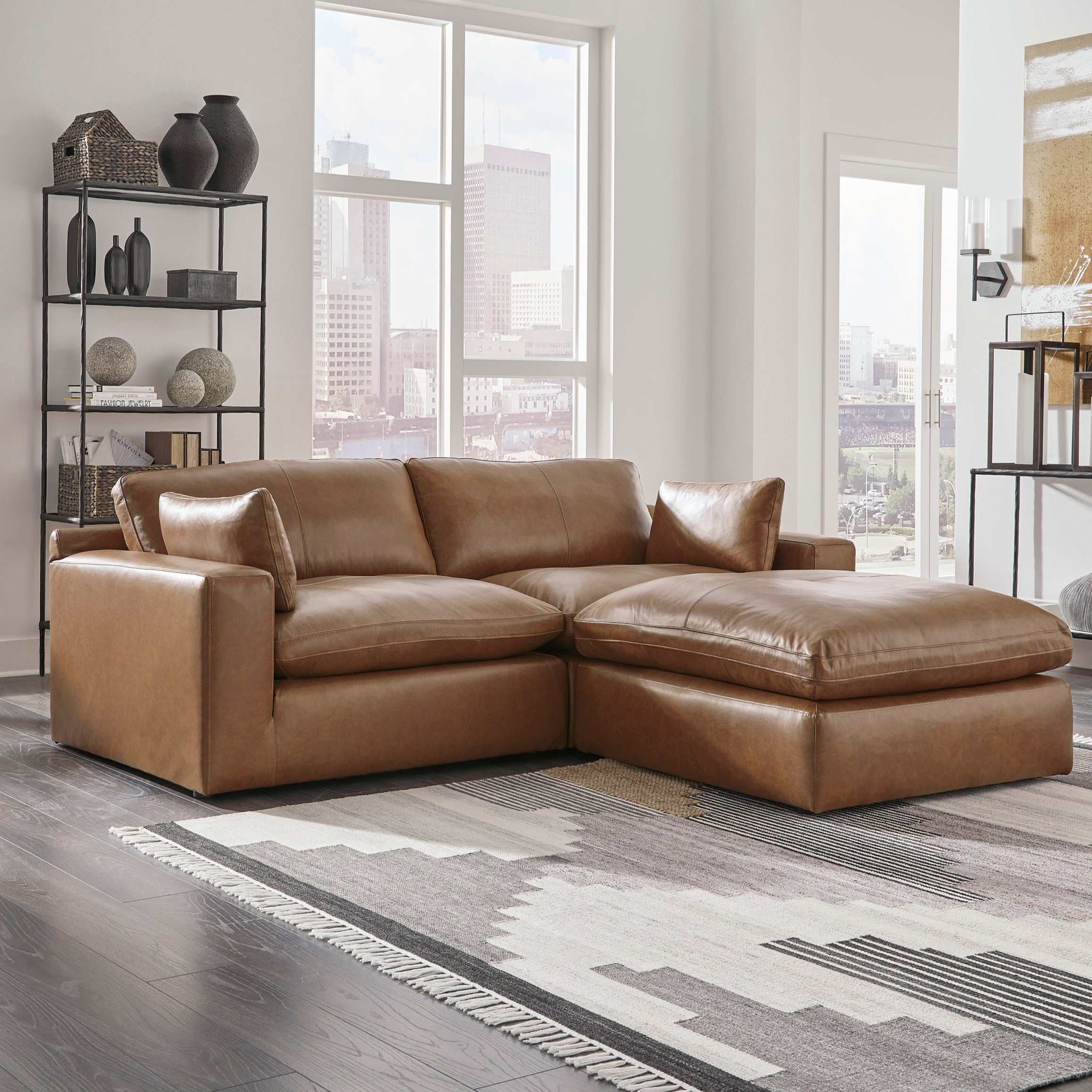 Emilia Caramel Leather 2pc Modular Sectional Loveseat - Ornate Home