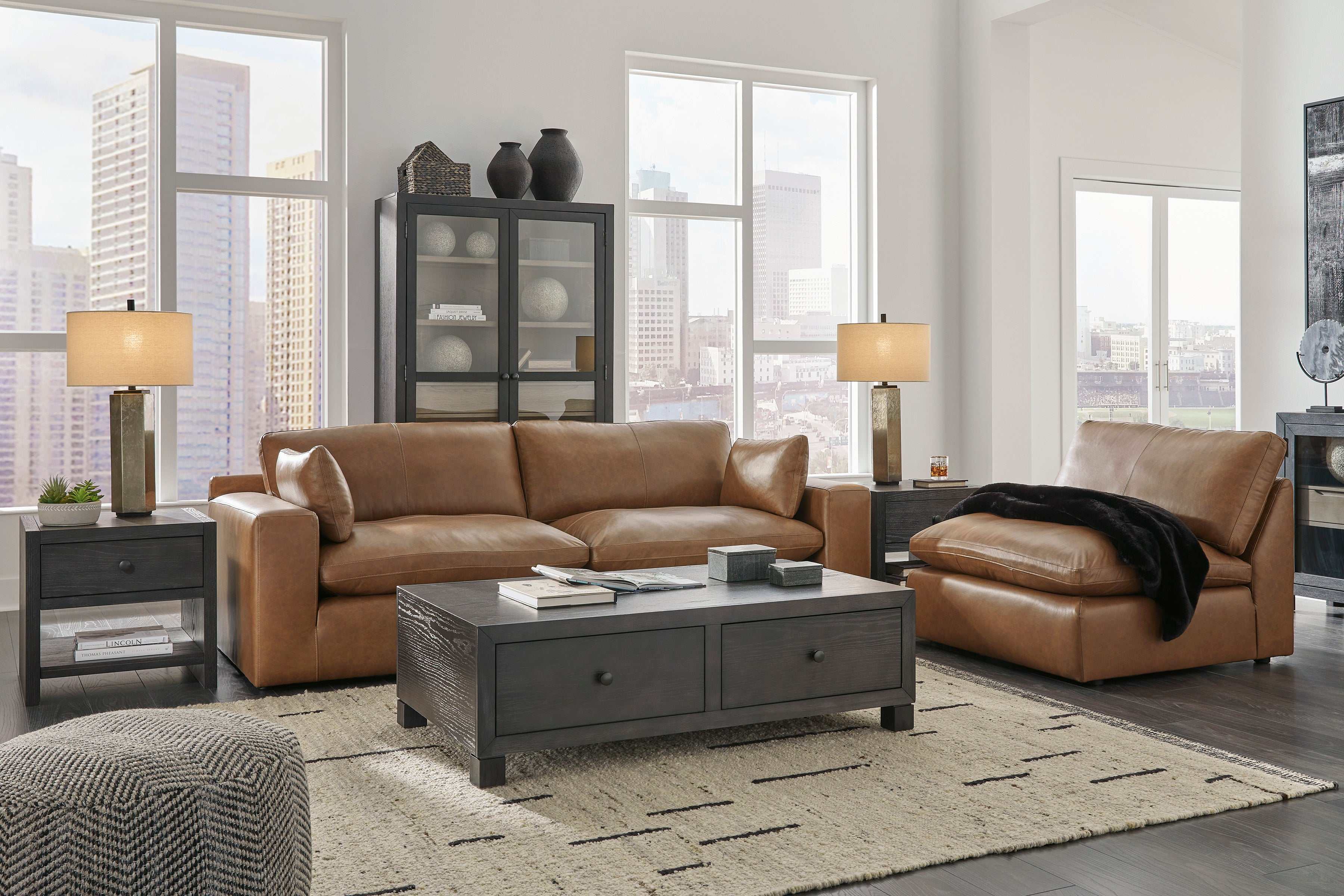 Emilia Caramel Leather 3pc Modular Sectional Sofa - Ornate Home