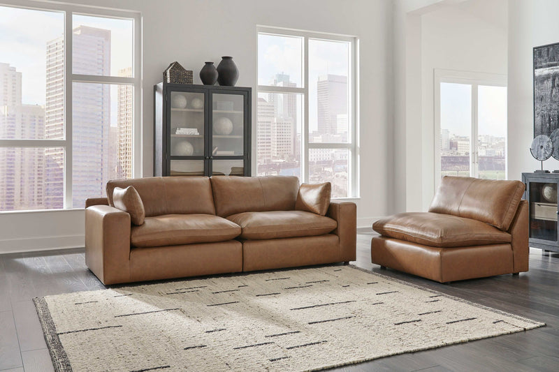 (Online Special Price) Emilia Caramel Leather 5pc Modular Sectional Living Room Set - Ornate Home