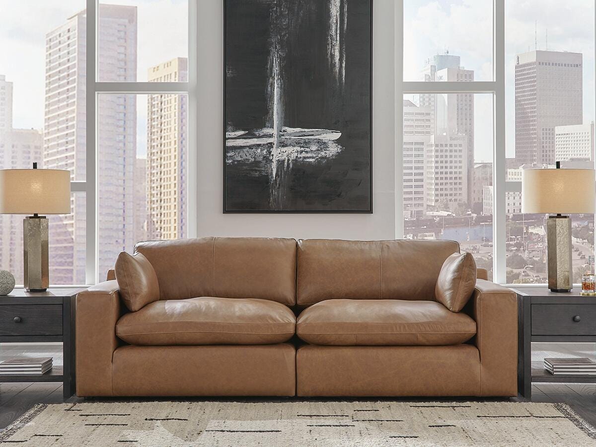 Emilia Caramel 3-Piece Sectional Sofa, 2-Piece Sectional Loveseat and Ottoman