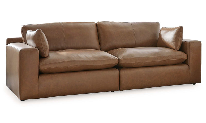 (Online Special Price) Emilia Caramel Leather 3pc Modular Sectional Loveseat w/ Ottoman - Ornate Home