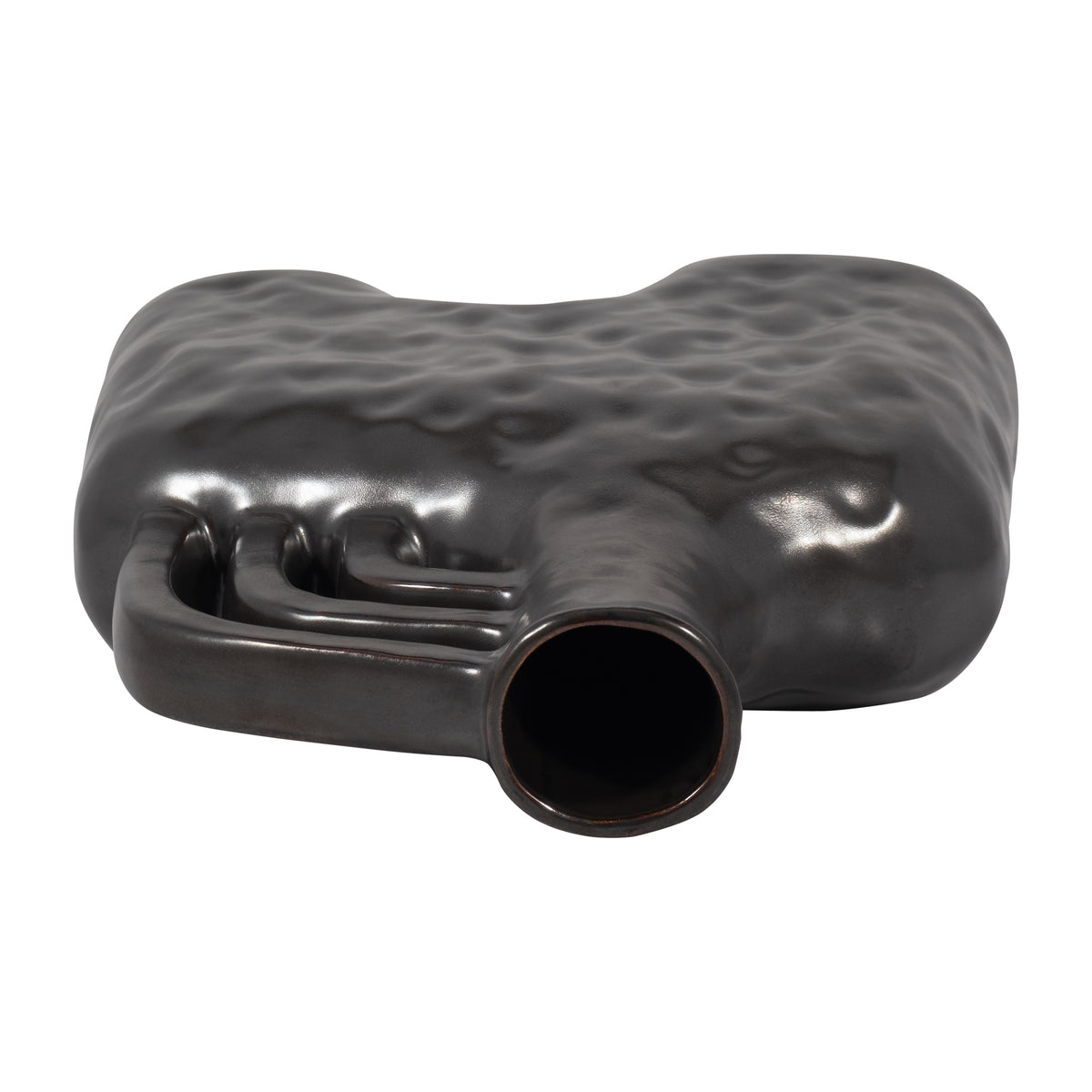 Rowen Black Ceramic Metallic Triple Handle Vase