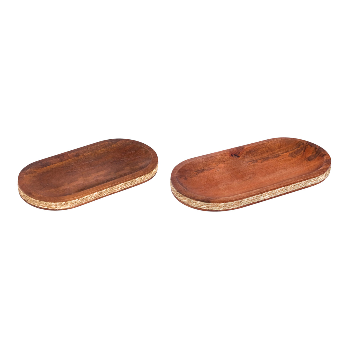 Cold Springs Brown Wooden Oval Platters with Seagrass Edge (Set of 2)