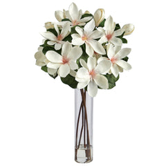 31” Japanese Magnolia Artificial Arrangement in Cylinder Vase - Ornate Home