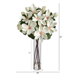 31” Japanese Magnolia Artificial Arrangement in Cylinder Vase - Ornate Home
