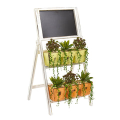 31” Mini Agave & Succulent Artificial Plant in Farmhouse Stand with Chalkboard - Ornate Home