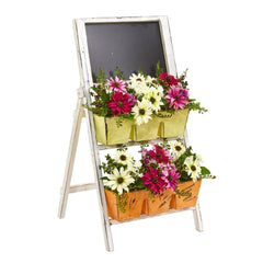 31” Mixed Daisy Artificial Arrangement in Farmhouse Stand with Chalkboard - Ornate Home