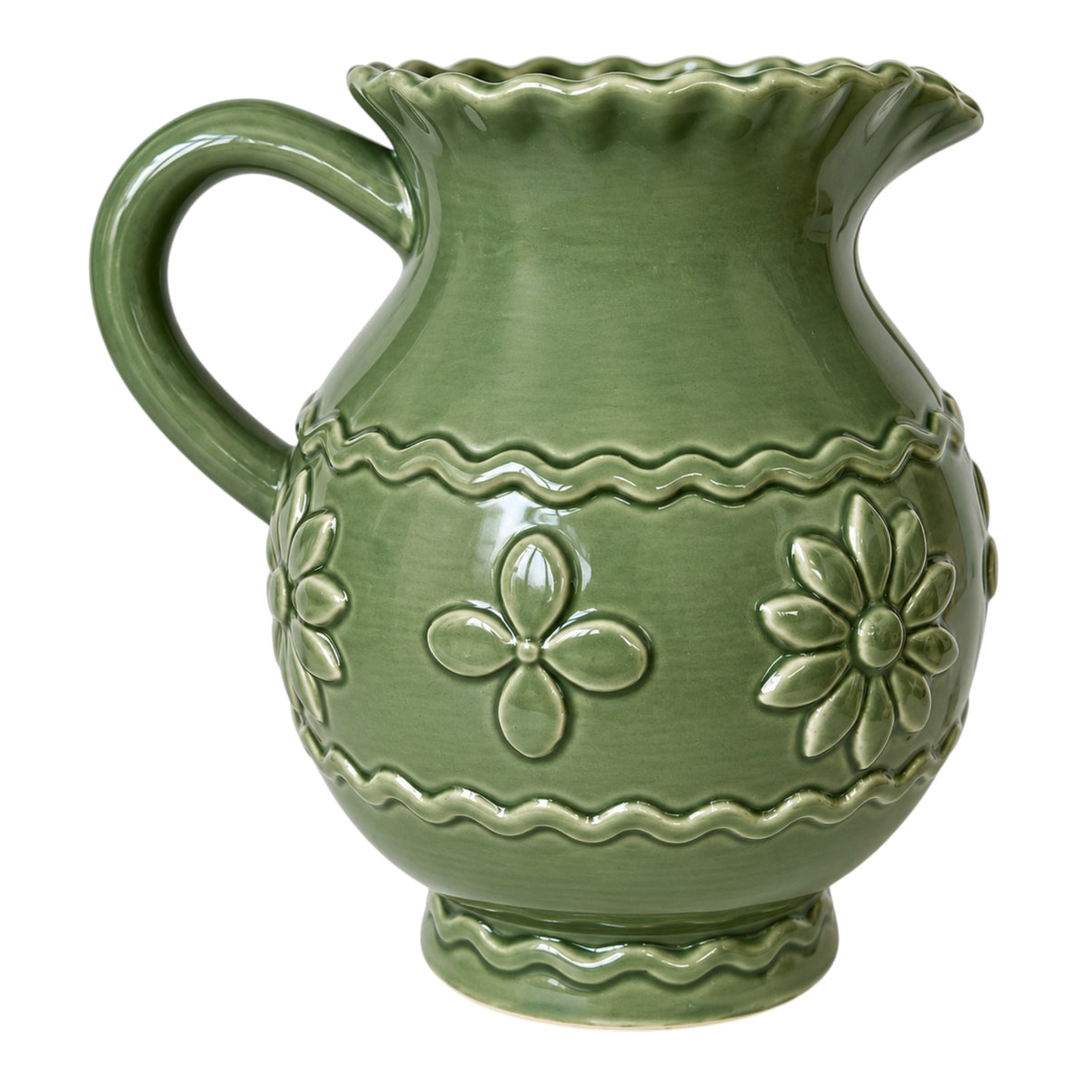Twin Oaks Sage Green Floral Embossed Pitcher Vase