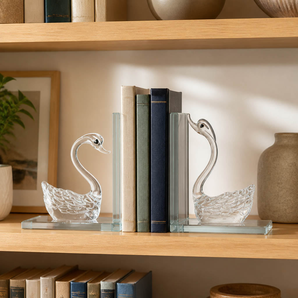 Midvalley Clear Swan Bookends (Set of 2)