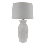 Belvedere Gray Ceramic Table Lamp with Tapered Drum Linen Lampshade