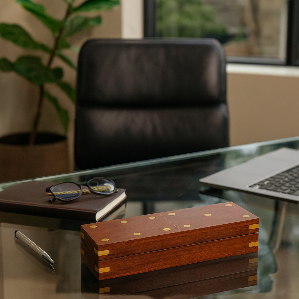 La Jolla Brown Wood Dominoes Box