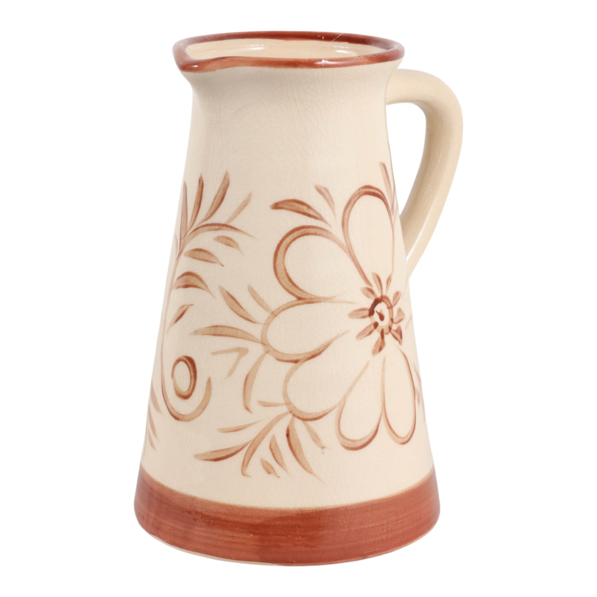 Linnie Brown/Ivory Hand Painted Flower Pitcher