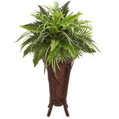 32” Mixed Greens and Fern Artificial Plant in Decorative Stand - Ornate Home