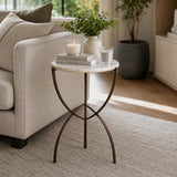 Gorman White/Bronze Accent Table with Curved Legs and Marble