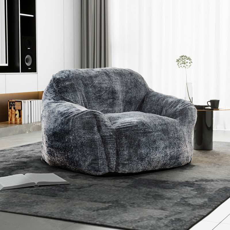 Tore Blue Steel Rabbit Fur Bean Bag Lounger Chair - Ornate Home