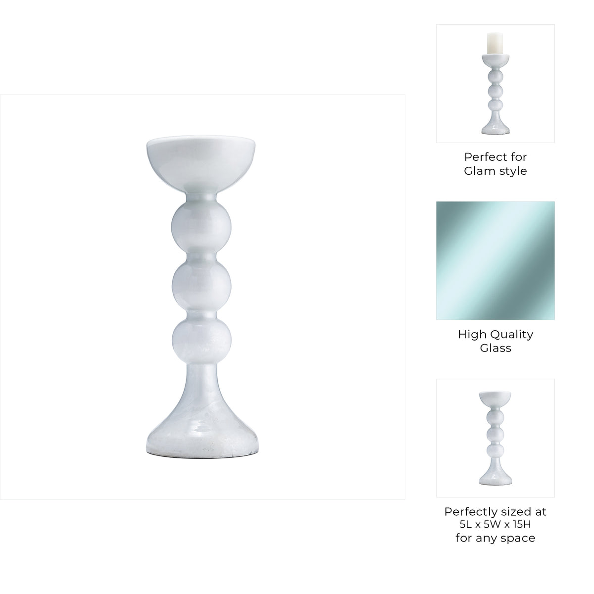 Heber White/Clear Medium Enamel Glass Bubbly Candle Holder