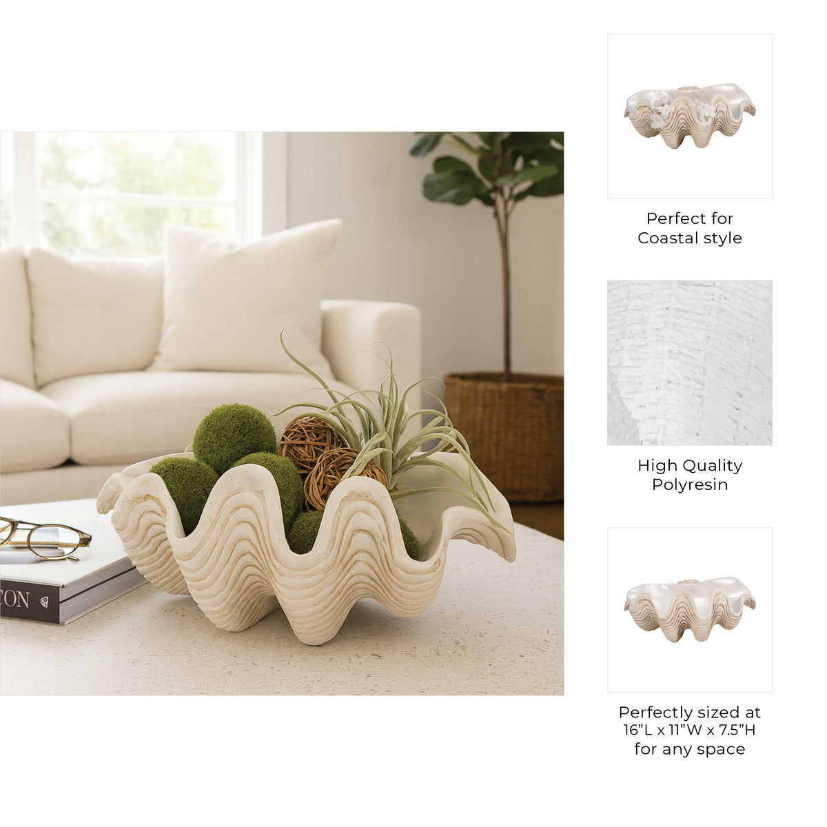 Pennshaw Ivory Pearlized Clam Shell Bowl