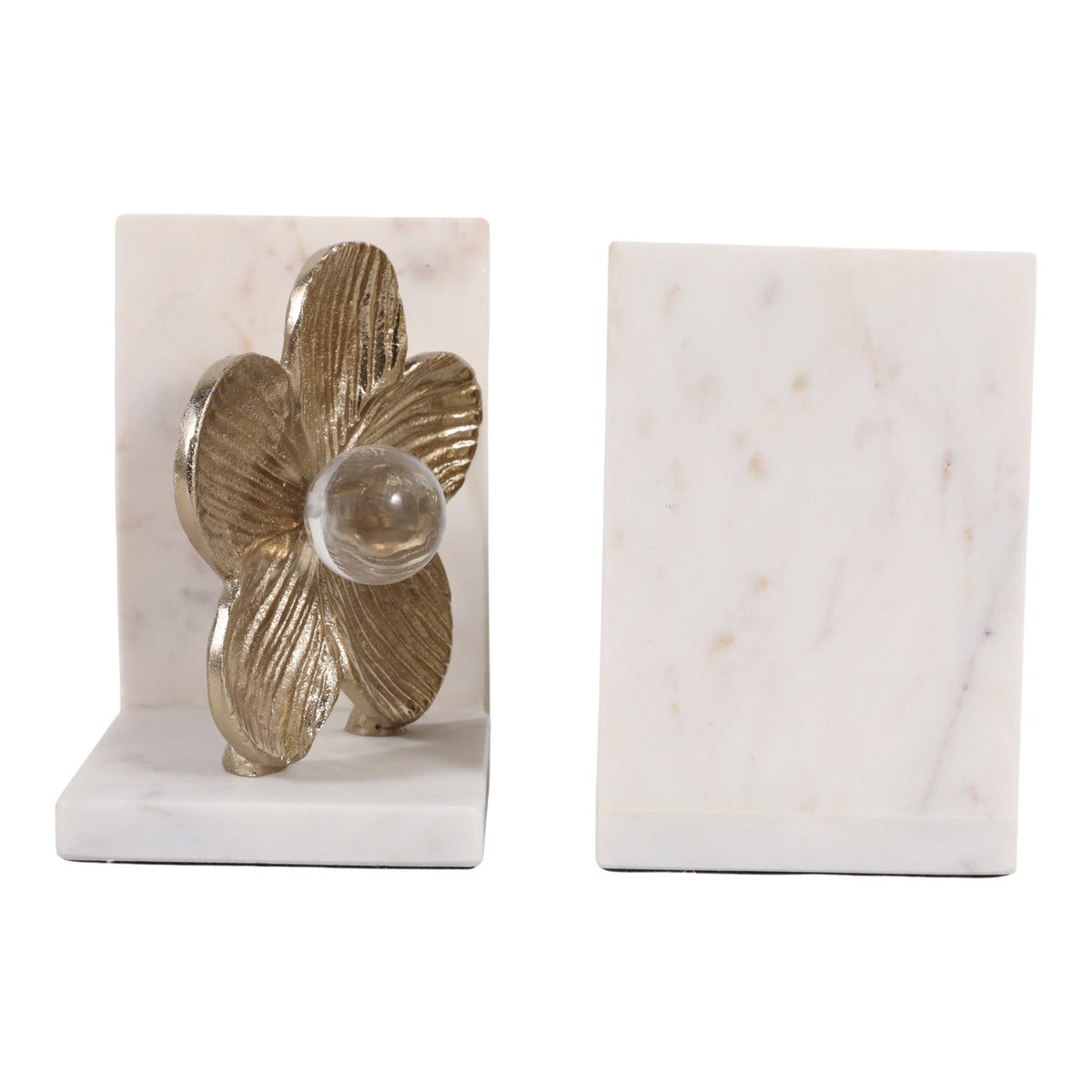 Rosamond Gold/White Flower Acrylic Orb Bookends (Set of 2)