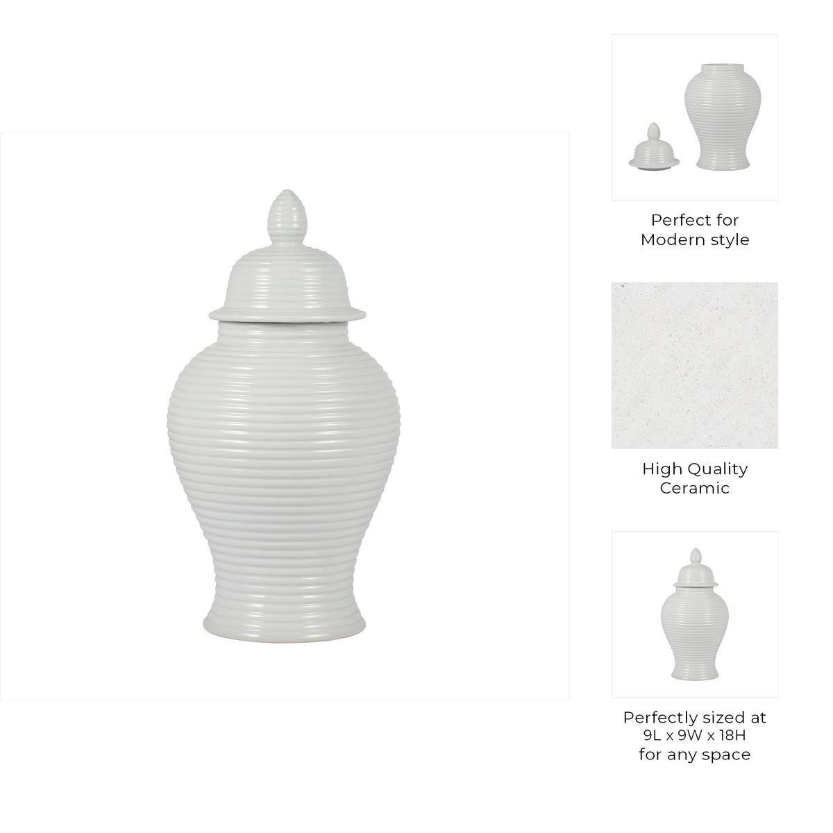 Clydecross White Ceramic Ribbed Temple Jar