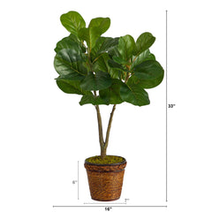 33” Fiddle Leaf Fig Artificial Tree in Basket - Ornate Home