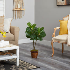 33” Fiddle Leaf Fig Artificial Tree in Basket - Ornate Home