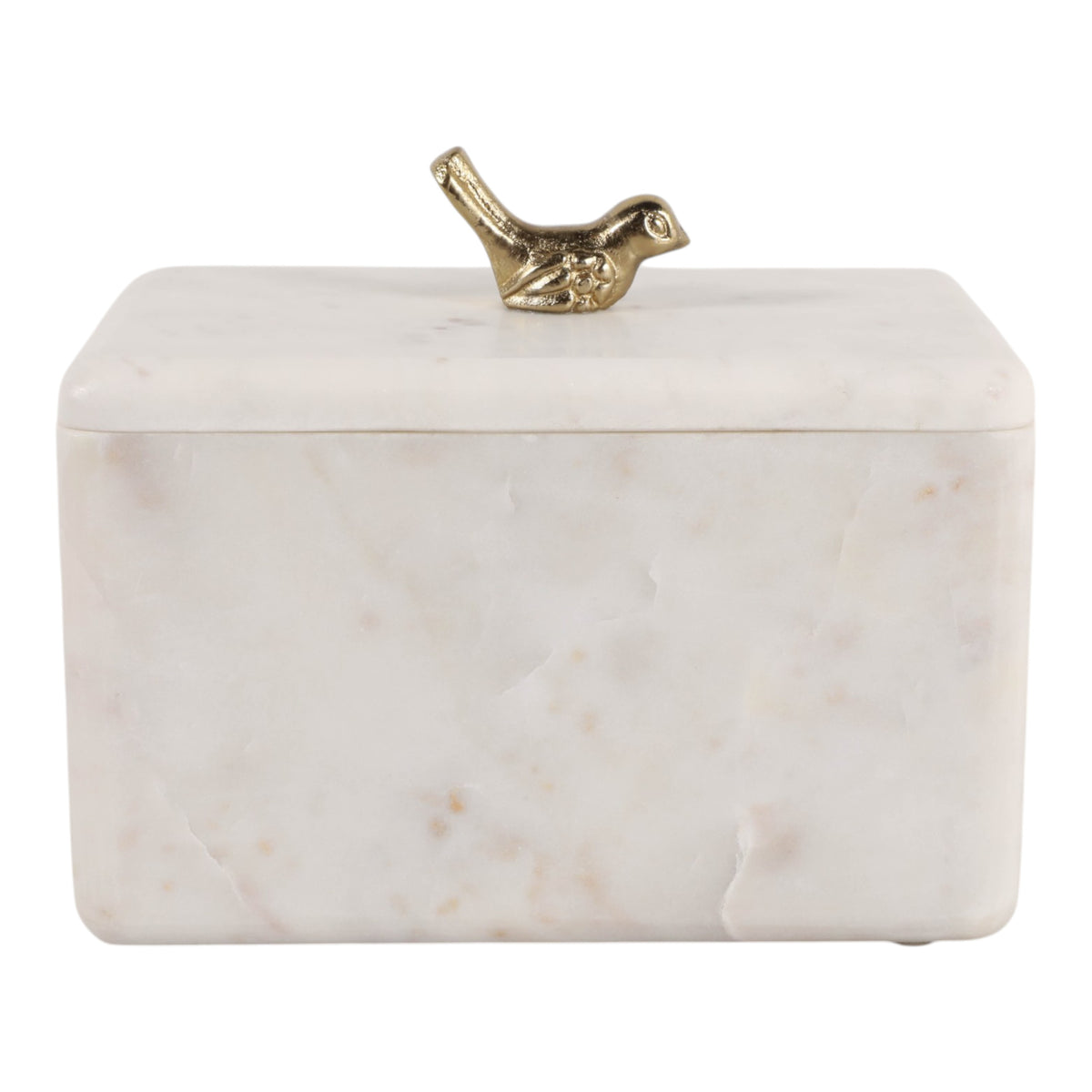 McCampbell Tan/Ivory/Brass Marble Box with Bird Knob
