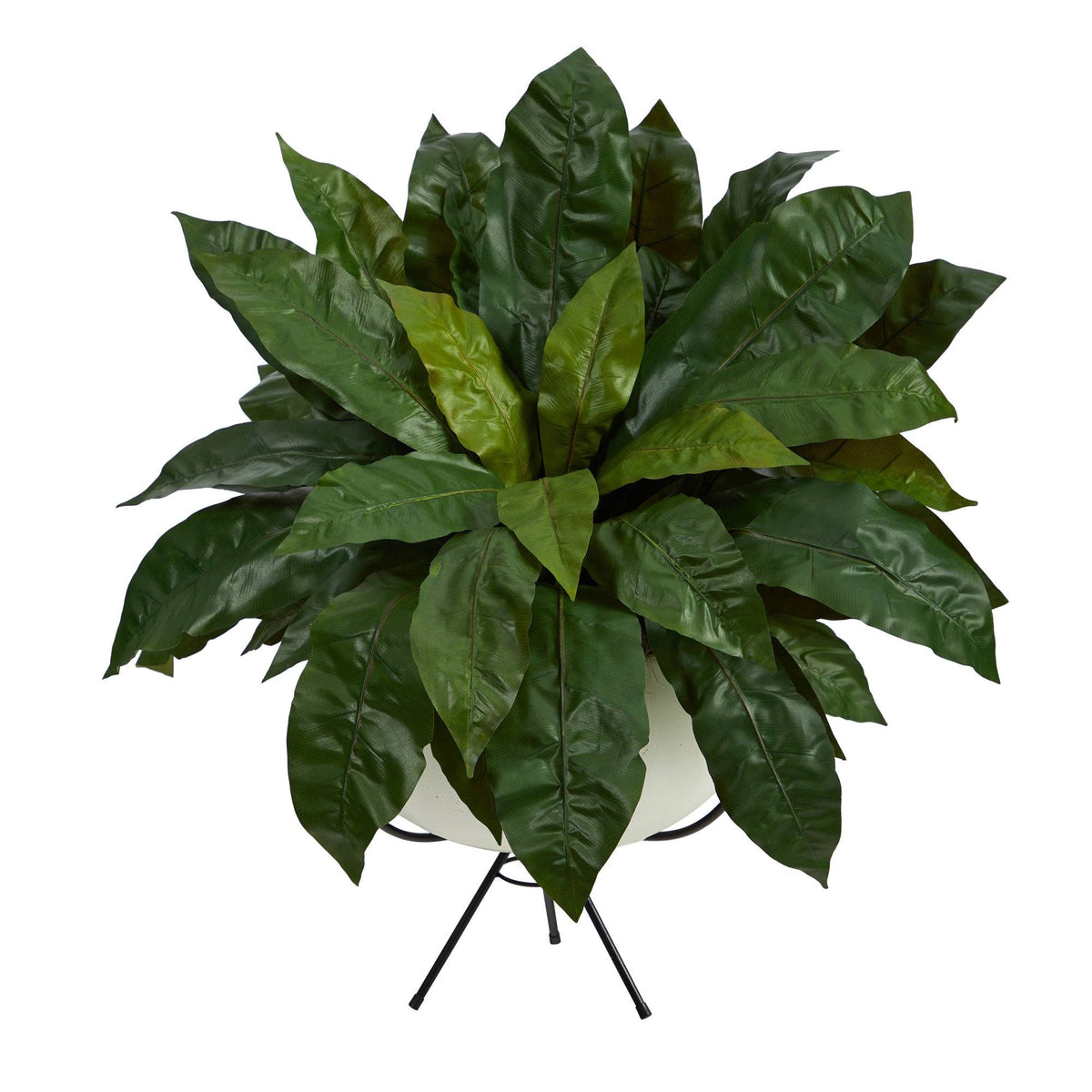34” Bird’s Nest Fern Artificial Plant in White Planter with Metal Stand