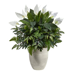 34” Mixed Spathiphyllum Artificial Plant in White Planter - Ornate Home