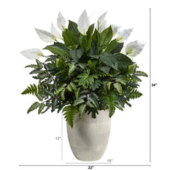34” Mixed Spathiphyllum Artificial Plant in White Planter - Ornate Home
