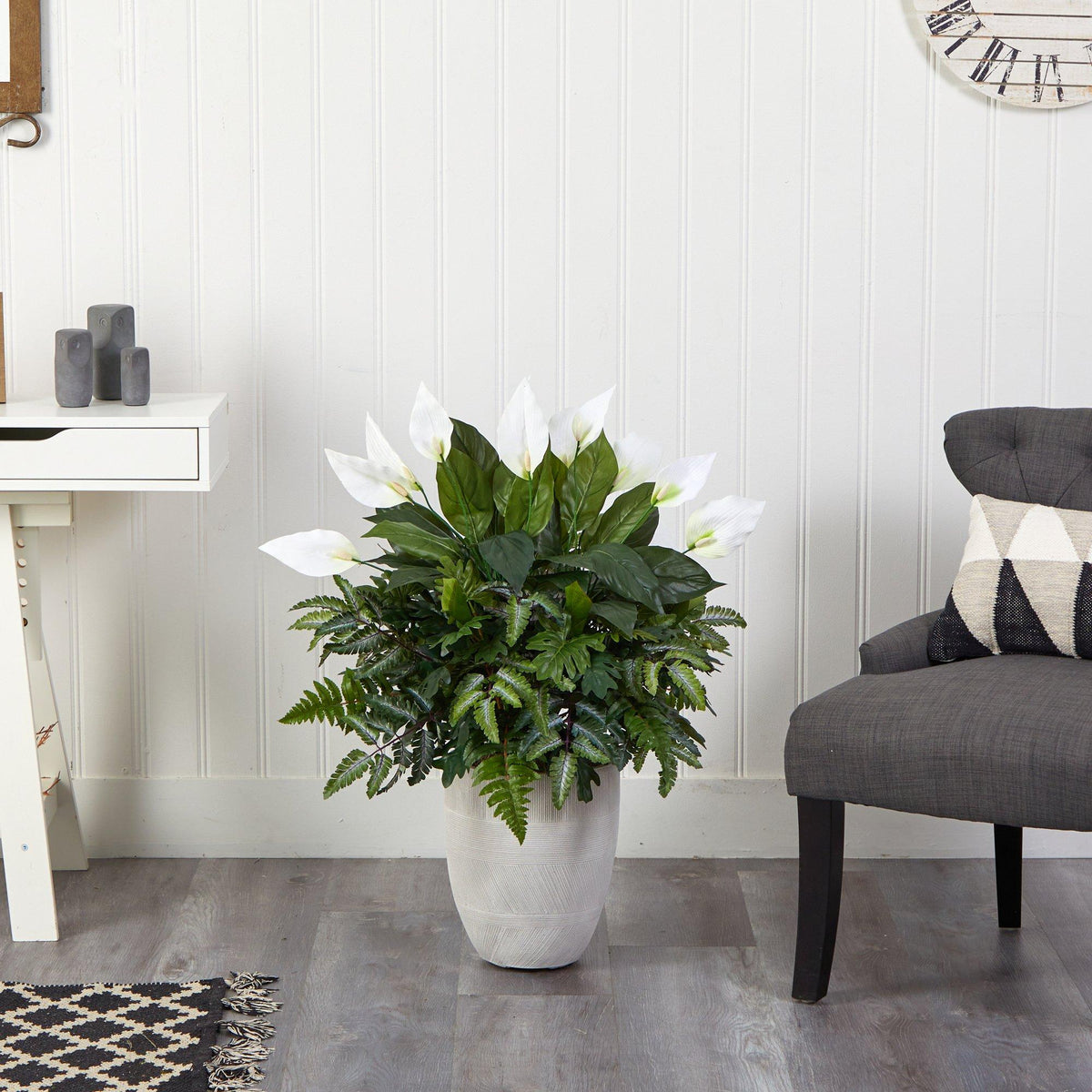 34” Mixed Spathiphyllum Artificial Plant in White Planter