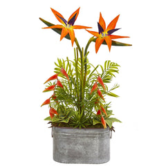 34” Tropical and Greens Artificial Plant in Metal Planter - Ornate Home