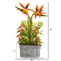 34” Tropical and Greens Artificial Plant in Metal Planter - Ornate Home