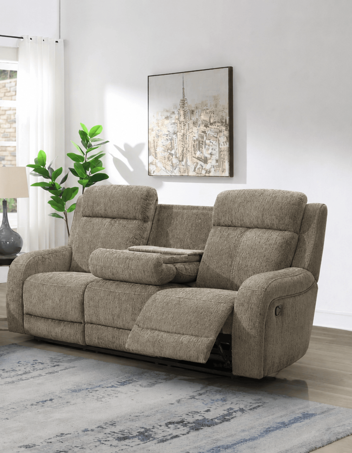 Alta Calico Reclining Sofa with Drop-Down Table