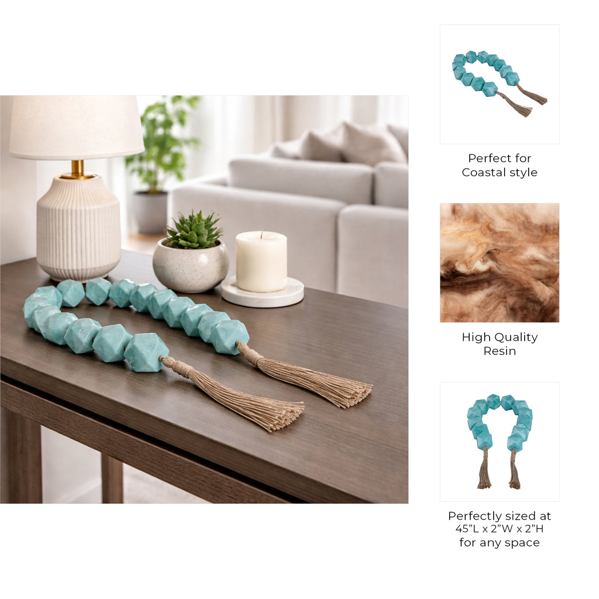 Bayview Blue Geo Carved Bead Garland