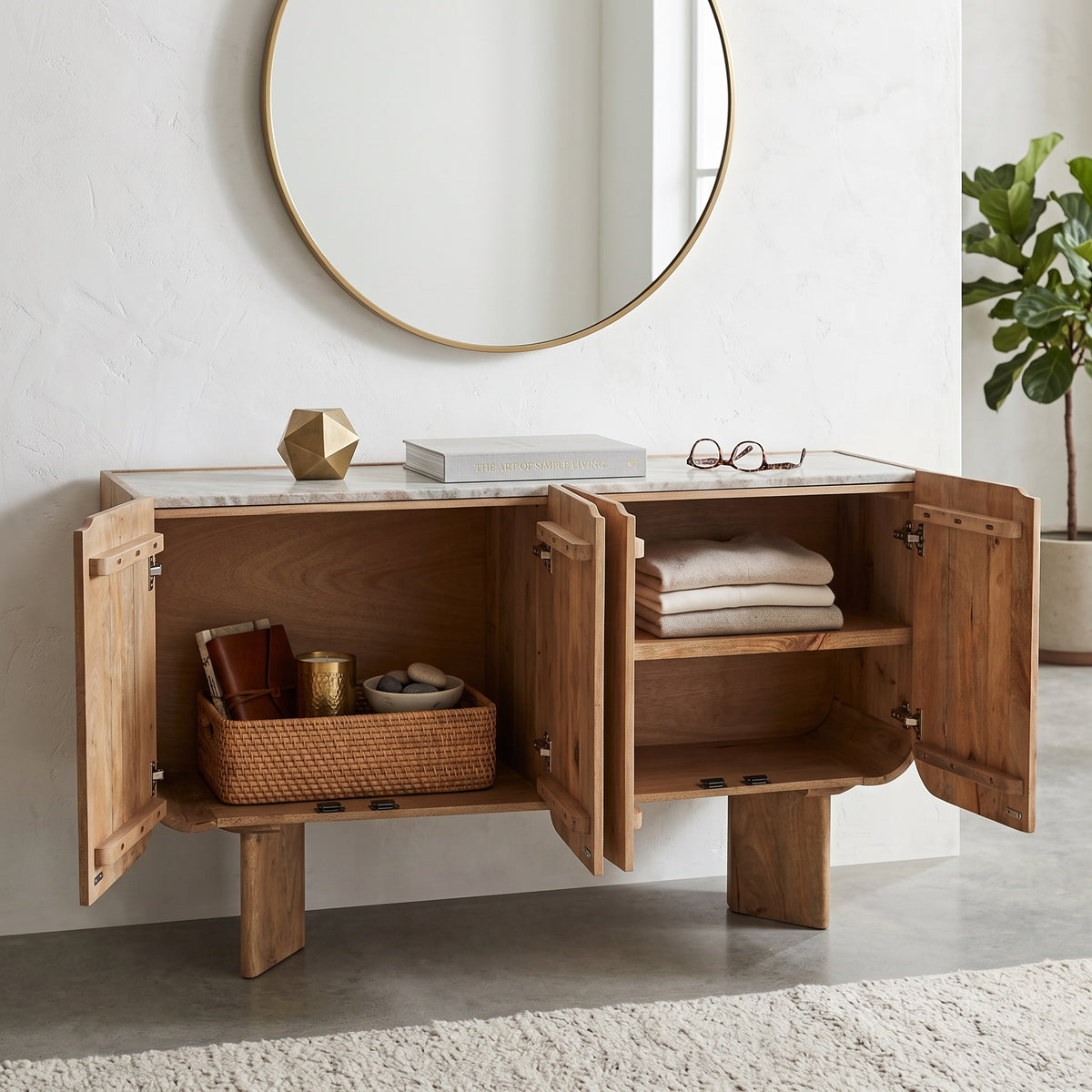 Mooney Flat Tan/Brown Modern 4-Door Cabinet