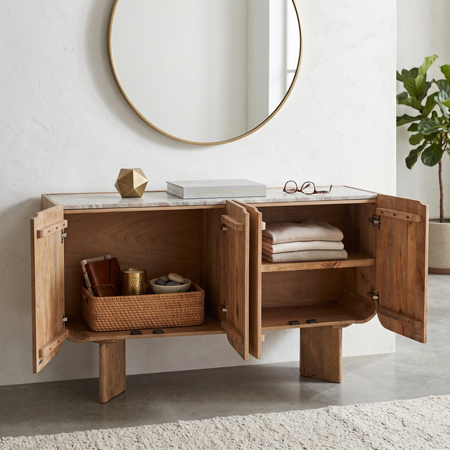 Mooney Flat Tan/Brown Modern 4-Door Cabinet
