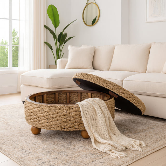 Beveridge Brown Waterhyacinth Storage Ottoman with Ball