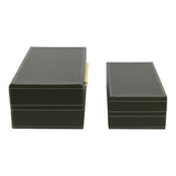 Chester Green/Gold/Multicolor Faux Leather Stitched Edge Boxes (Set of 2)