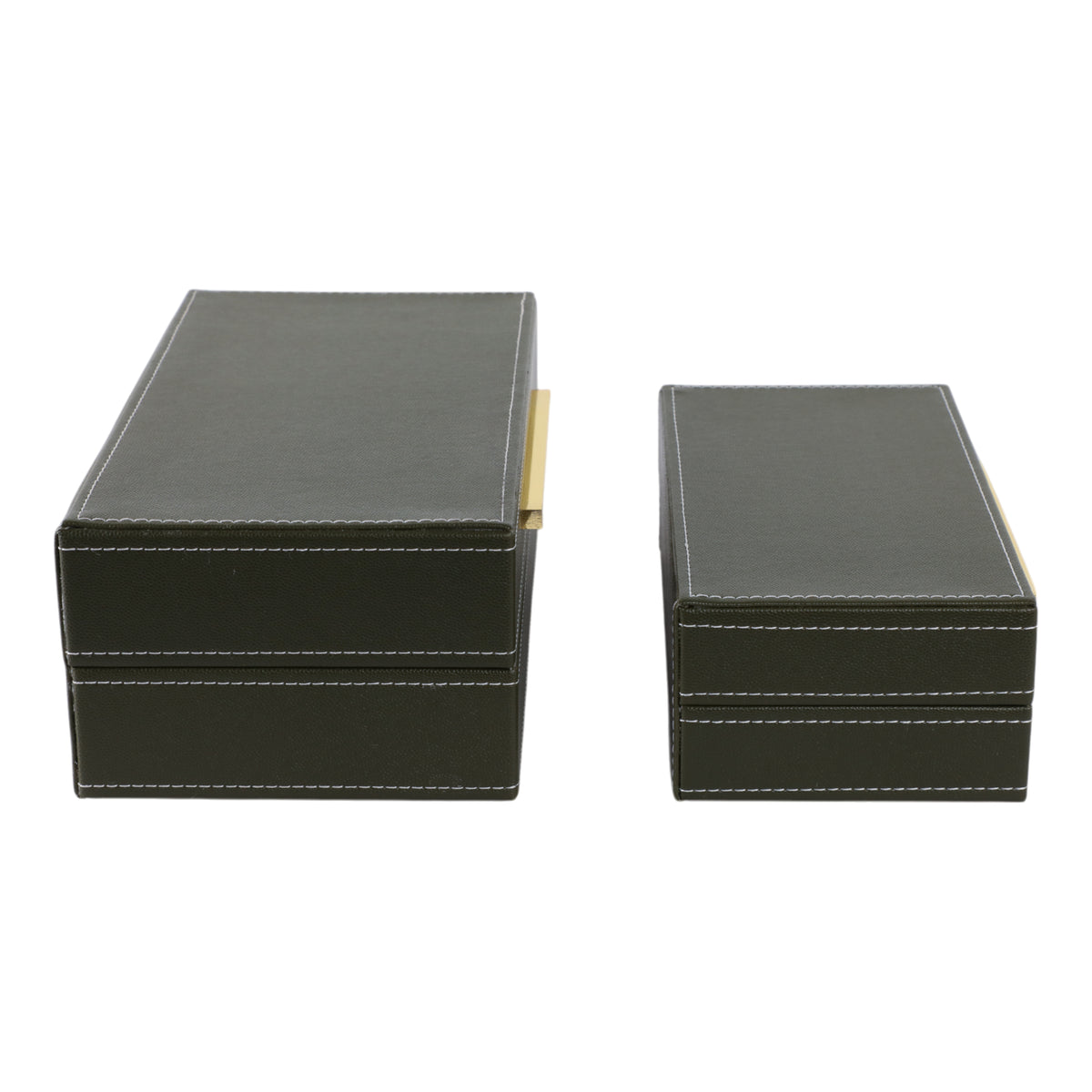 Chester Green/Gold/Multicolor Faux Leather Stitched Edge Boxes (Set of 2)