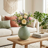Chipps Dark Sage Ceramic Stripe Oval Vase - 17415-03EC
