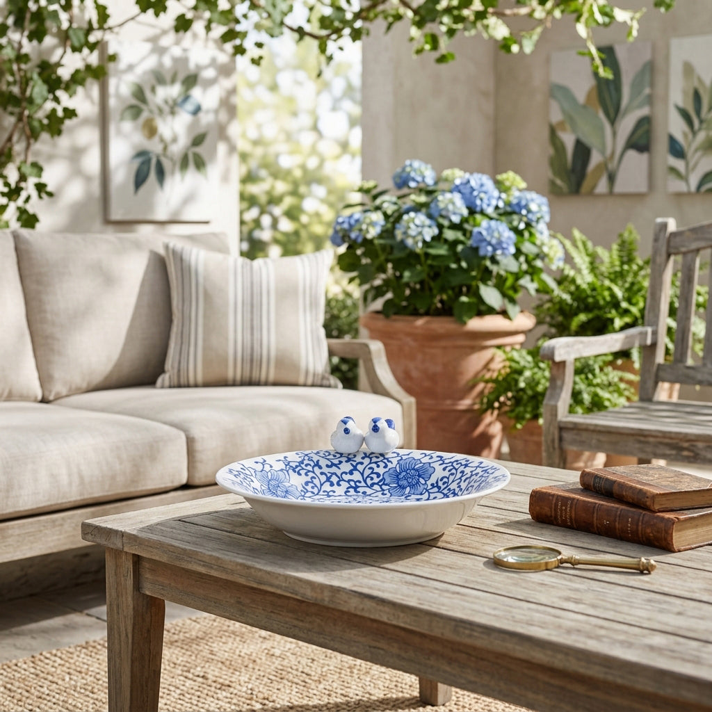 Foleymill Blue/White Chinoiserie Bird Bath Birding