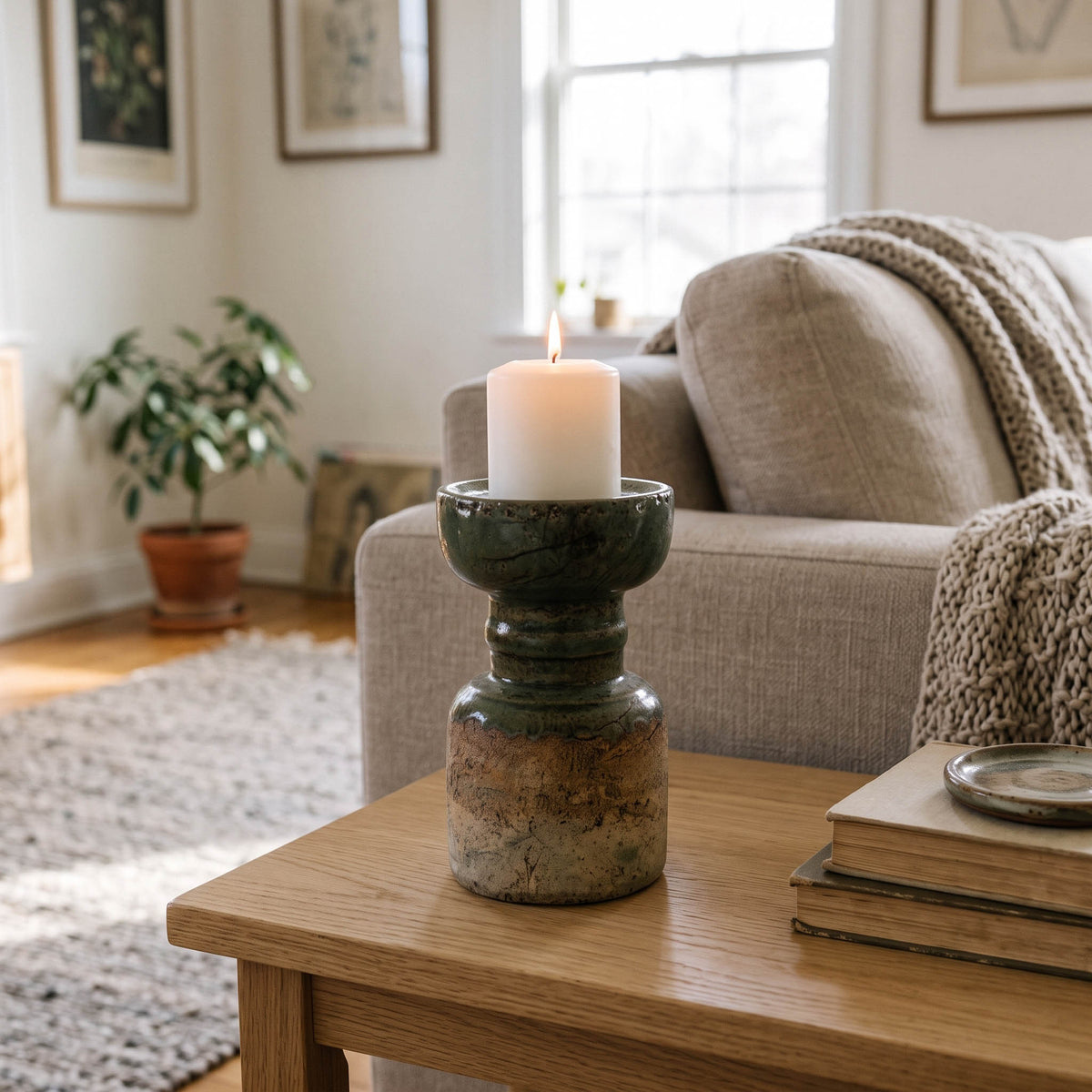 Bethune Green/Brown Small Traditional Pillar Holder
