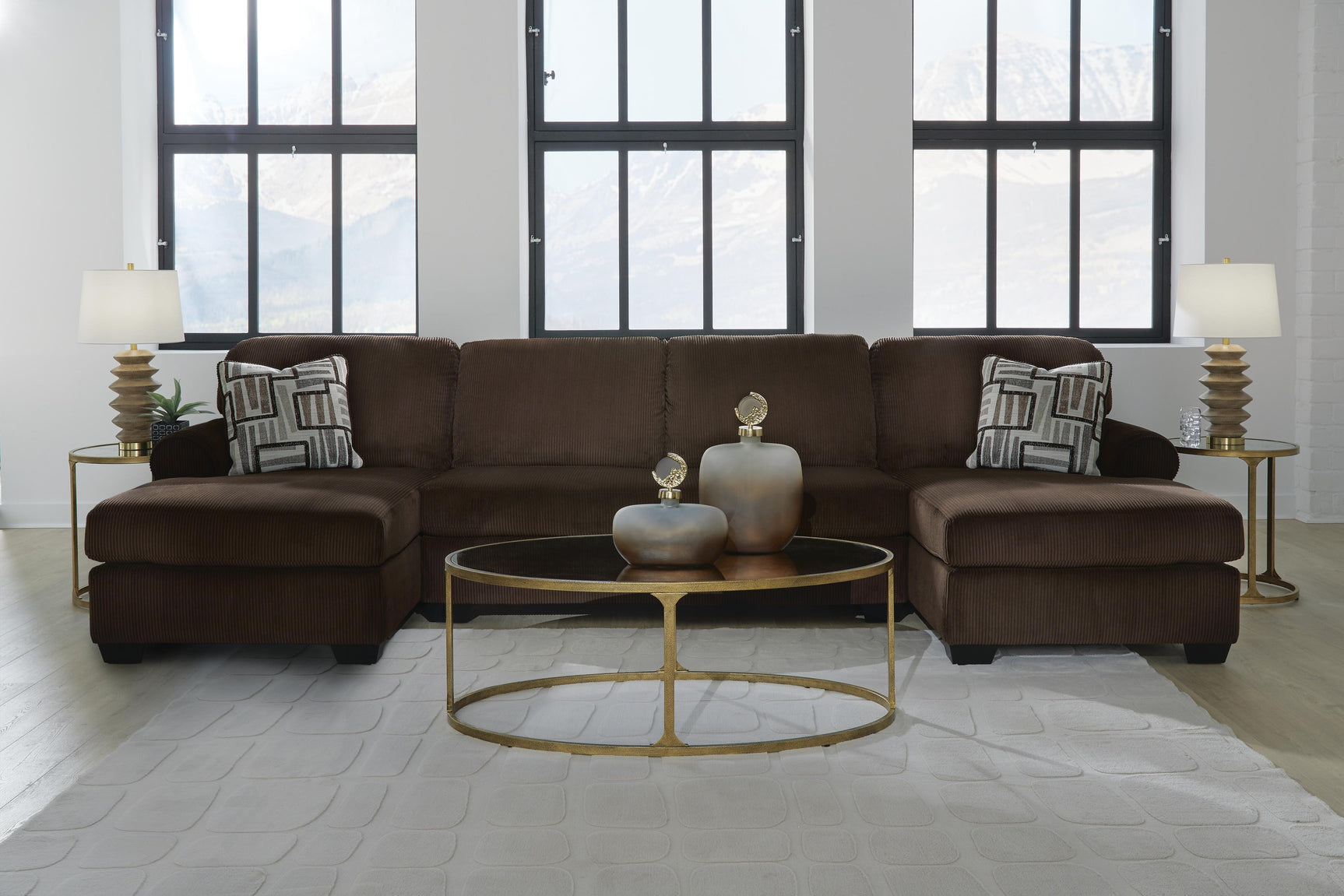 Landsings Chocolate 3-Piece Sectional with Double Chaise