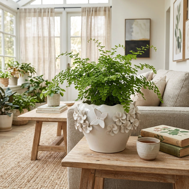 Calgro Ivory Floral Applique Planter with Butterfly