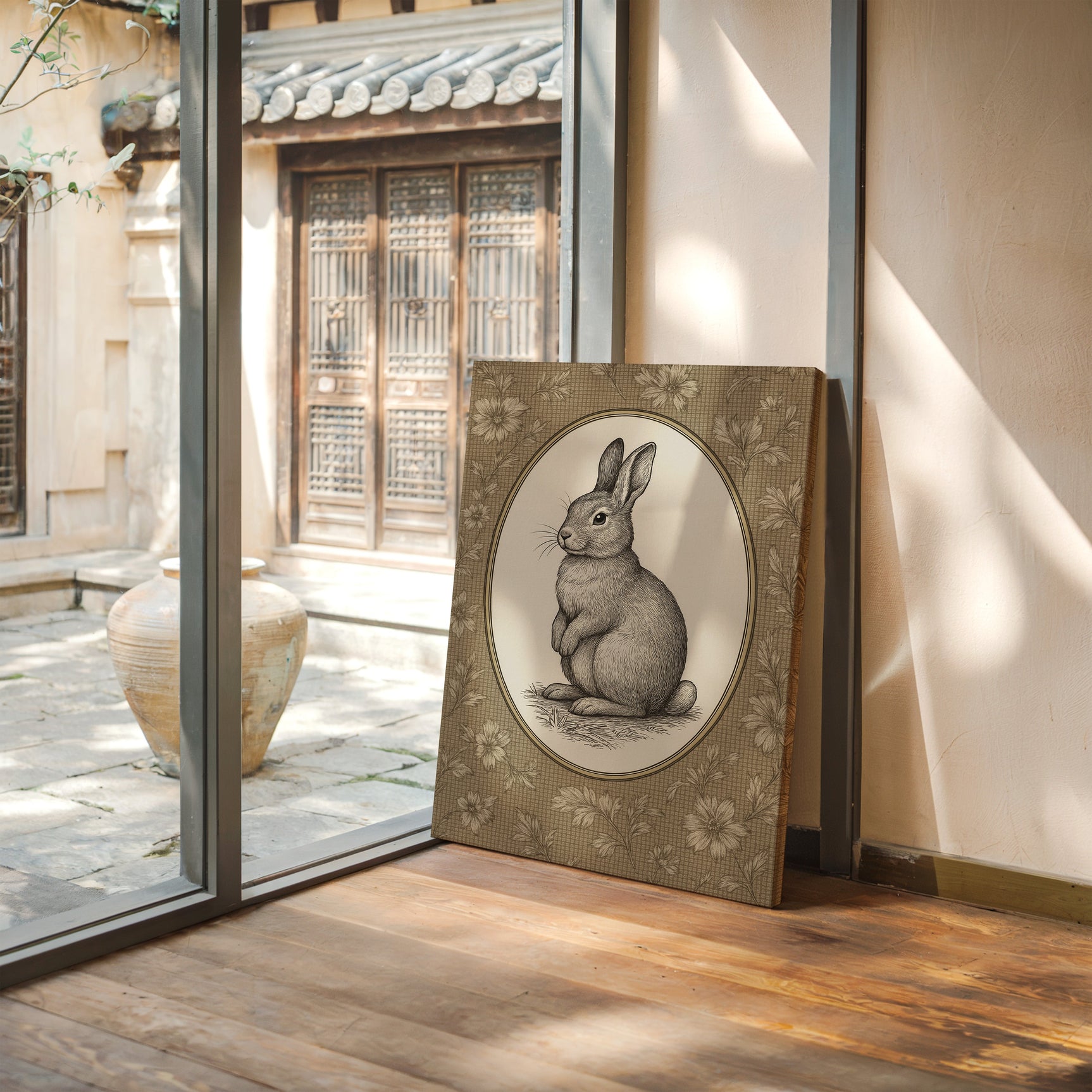 Victorian Rabbit in Floral Frame