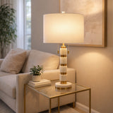 Plainview White/Gold Stacked Marble Lamp with 2 Pulls